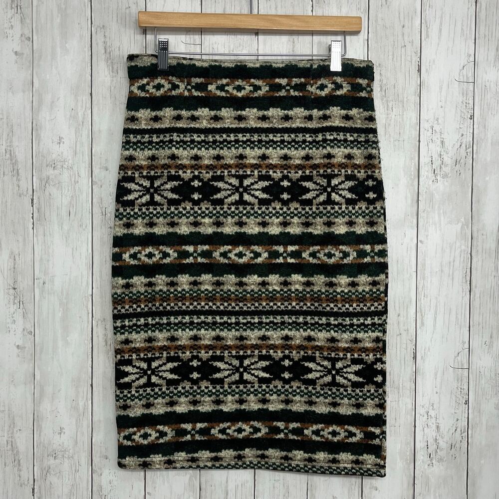 Kersh Fair Isle Knit Skirt Women’s Medium M Tan Green Patterned KF 165016